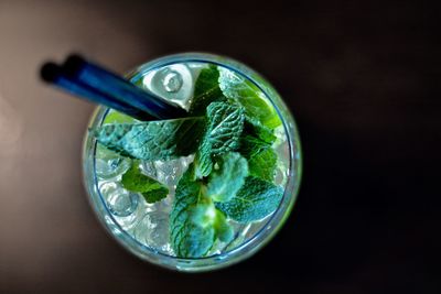 Close-up of drink with mint leaves