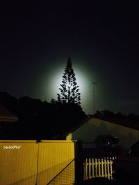 Illuminated trees against sky at night