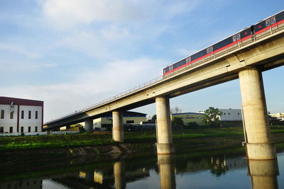 Low angle view of bridge over river against sky