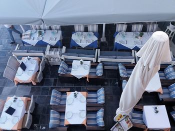 High angle view of people at market stall