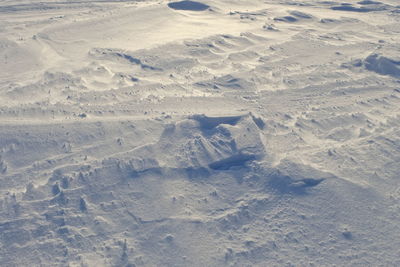 High angle view of snow covered land