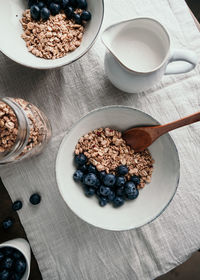 High angle view of breakfast on table