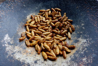 High angle view of roasted coffee beans