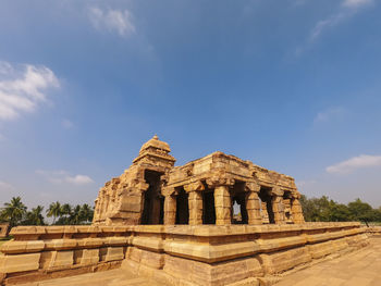 Low angle view of old temple against sky