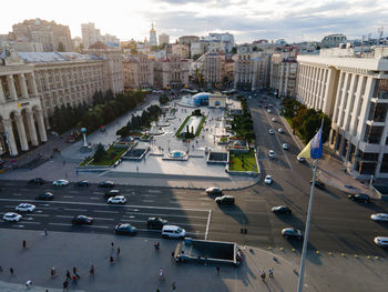 High angle view of street amidst buildings in city
