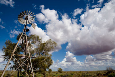 Low angle view of traditional windmill against sky