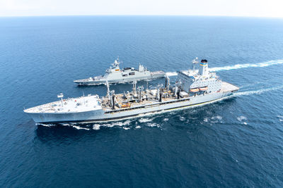 High angle view of ship in sea