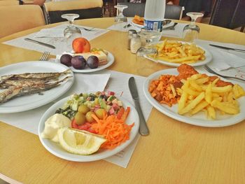 High angle view of food in plate on table