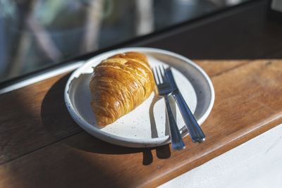 High angle view of breakfast on cafe