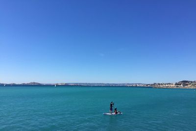 Rafting at calm blue sea