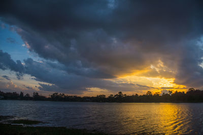 Scenic view of lake against sky during sunset