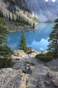 Scenic view of lake by mountains