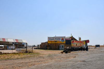 Houses on field against clear sky