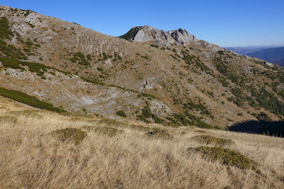 Scenic view of mountains against clear sky