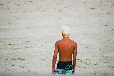 Rear view of man standing in front of beach