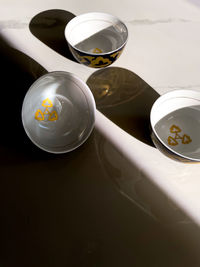 High angle view of tea cup on table