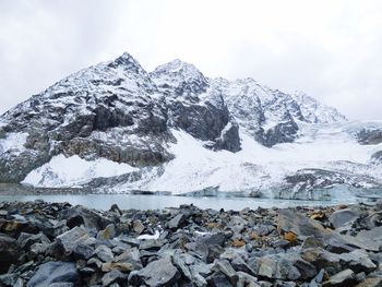 Scenic view of snow on mountain against sky