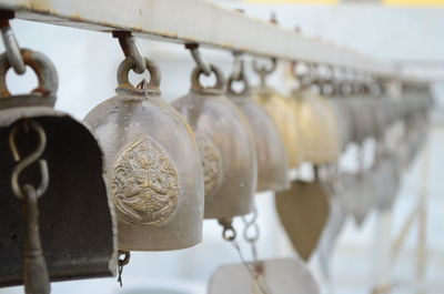 Close-up of love padlocks hanging