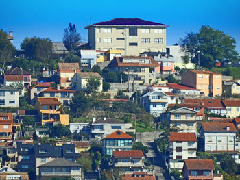 High angle view of buildings in city