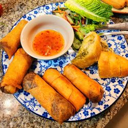 High angle view of food in plate