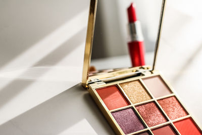 Close-up of beauty products on table