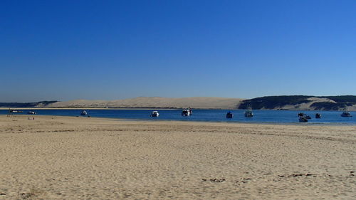 Scenic view of beach against blue sky