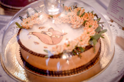 High angle view of food in plate on table