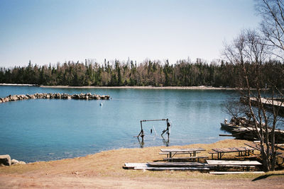 Scenic view of lake against clear sky