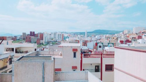 High angle view of townscape against sky