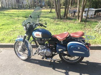 Motorcycle parked on road