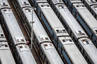 High angle view of trains