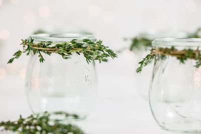 Close-up of water in jar on table