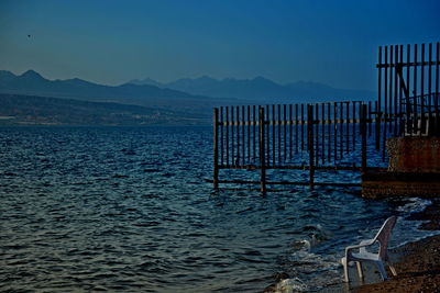Scenic view of sea against clear sky