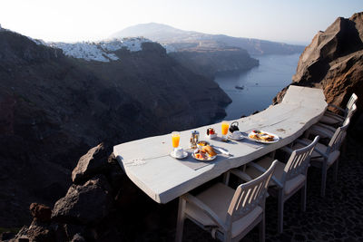 View of food on table against landscape