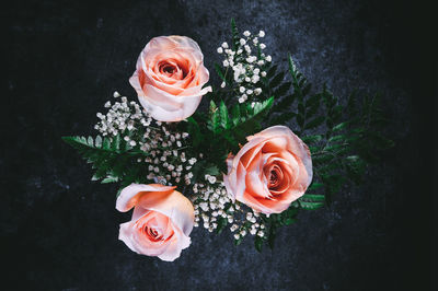 High angle view of rose bouquet