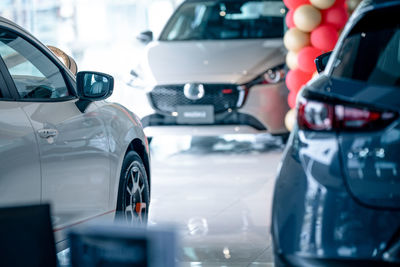 Car parked in luxury showroom. car dealership office. car showroom business. new car parked