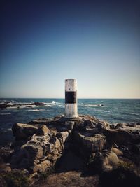 Scenic view of sea against clear blue sky