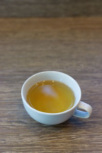 High angle view of tea in cup on table