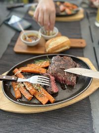 High angle view of food in plate on table