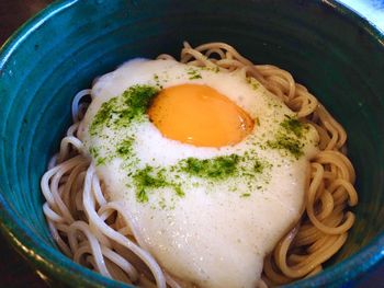 High angle view of breakfast served in plate