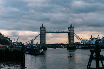 View of bridge over river against cloudy sky