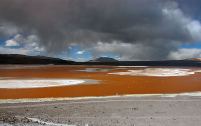 Scenic view of land against cloudy sky