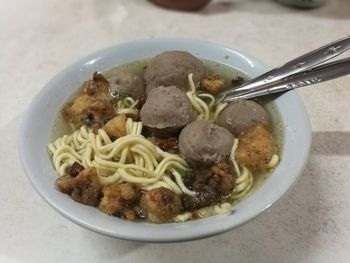 Close-up of food in bowl on table