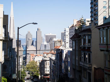 Cityscape against clear sky