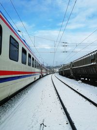 Train at railroad station during winter