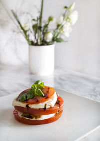 Close-up of served food on table