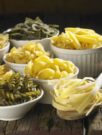 Close-up of fusilli pasta on table