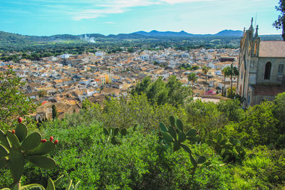 High angle view of townscape against sky