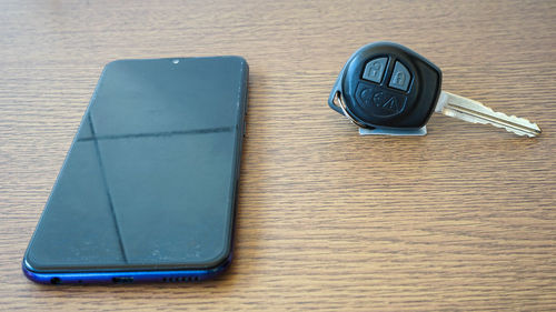 High angle view of laptop on table