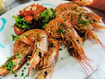 High angle view of meal served on table